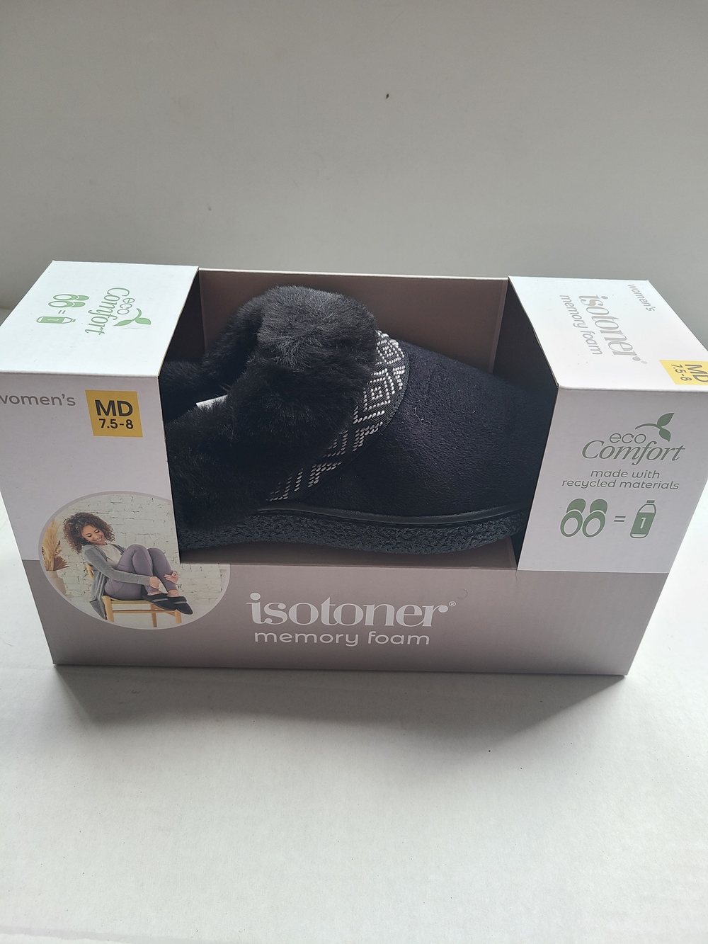 isotoner Women's Black Memory Foam Clog Slippers
